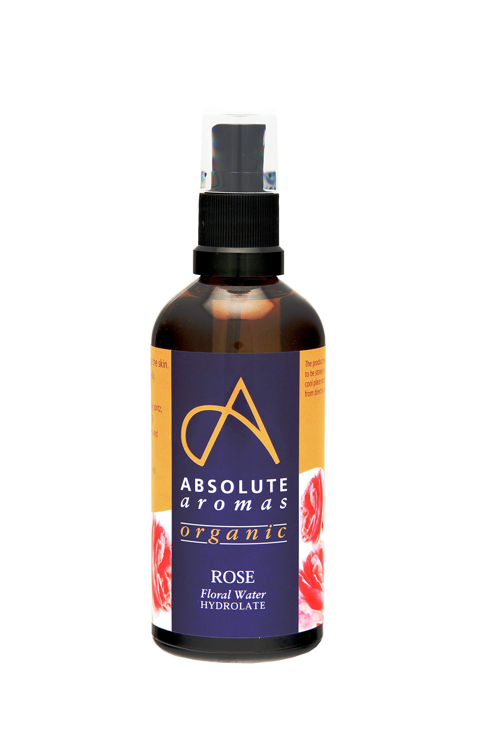 Absolute Aromas Certified Organic Bulgarian Rose Water 100ml - Pure, Natural, Nourishing and Hydrating Facial Toner Spray - Suitable for All Skin Types - Glass Bottle with Spray Top