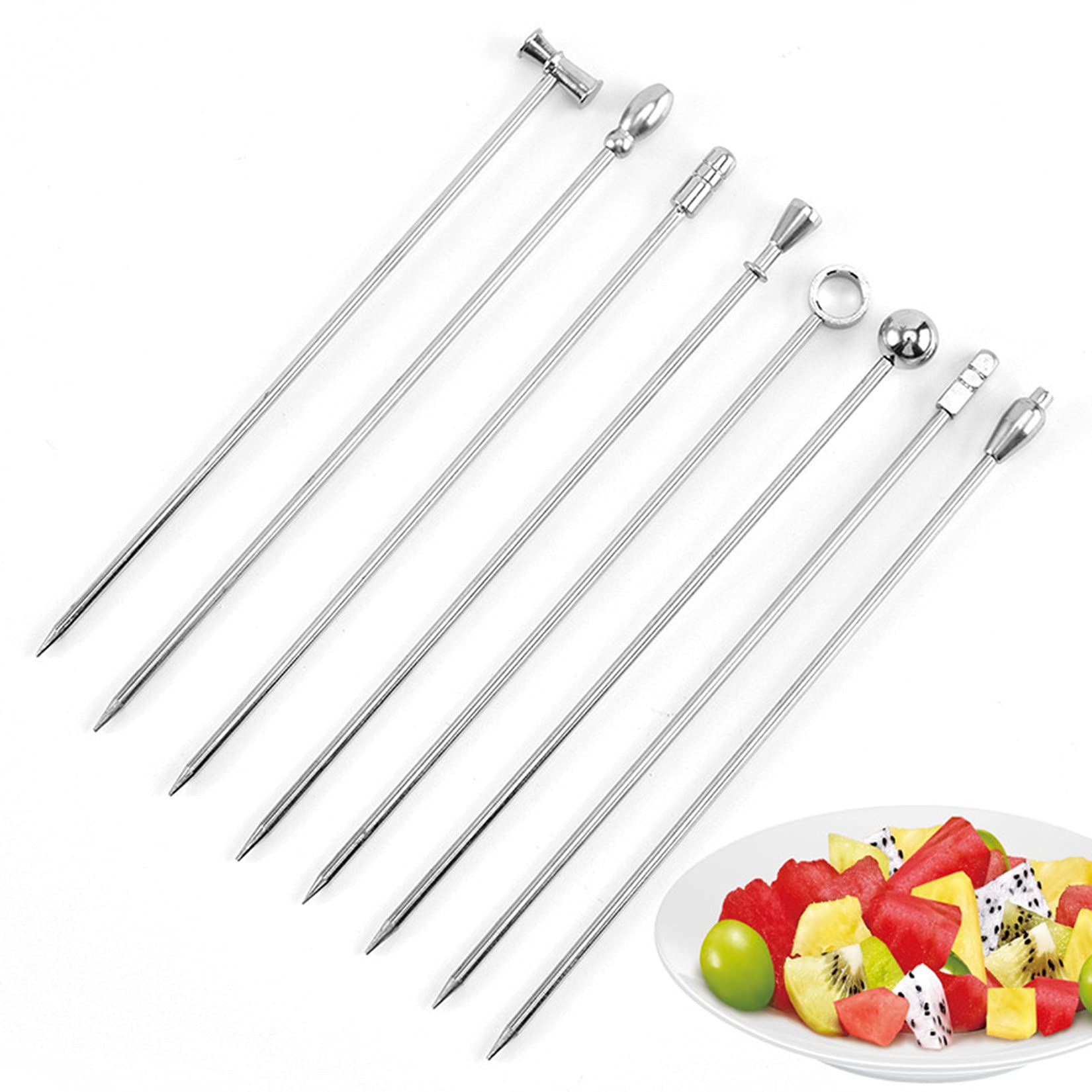 Cocktail Picks- 8PCS Metal Cocktail Sticks Reusable Fruit Cocktail Skewers for Drinks, Snacks, Party, Barbeque