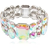 CSY Women's Statement Stretch Wide Bangle Bracelets Austrian Crystal Art Deco Elastic Bracelet for Party Prom
