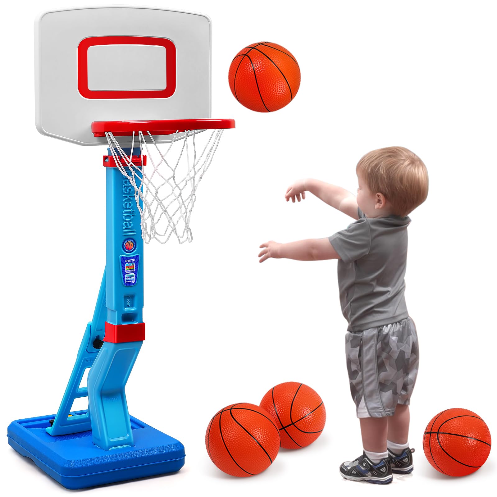 Photo 1 of SUPER JOY Toddler Basketball Hoop - Height Adjustable Kids Hoop for Indoor & Outdoor Play - Portable Mini Basketball Goal for Poolside- Game Sport Toy for Boys & Girls Age 1 2 3 4 5