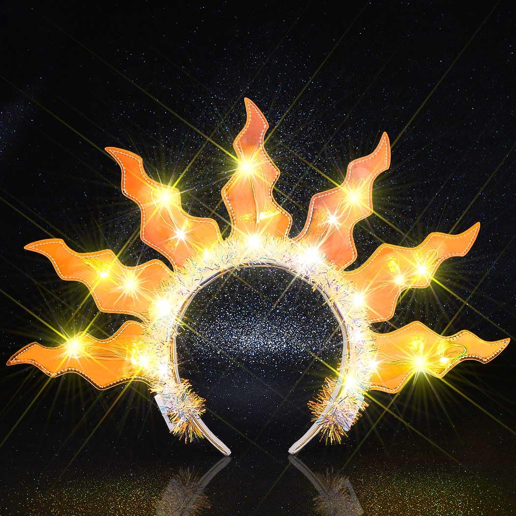 Handcess Light Up Festival Headband Fire Flame Hair Accessories for Women