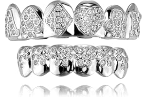 JINAO Grillz for Men – Poker Design｜Grills for Your Teeth｜14K Gold Plated Iced Out｜Fake Teeth Grillz for Women Gothic Costume Jewelry Accessories