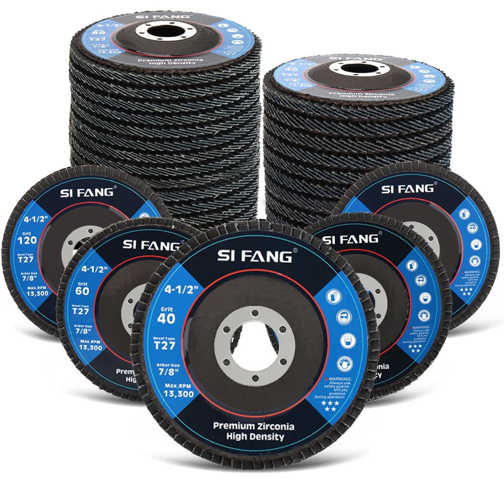 SI FANG 115mm Zirconia Flap Disc 20Pcs Mix Set, Premium Grinder Sanding Disc for 4-1/2" Angle Grinder, 40/60/80/120 Assorted Grit Flap Sanding Discs Grinding Wheel for Stainless Steel and All Metal