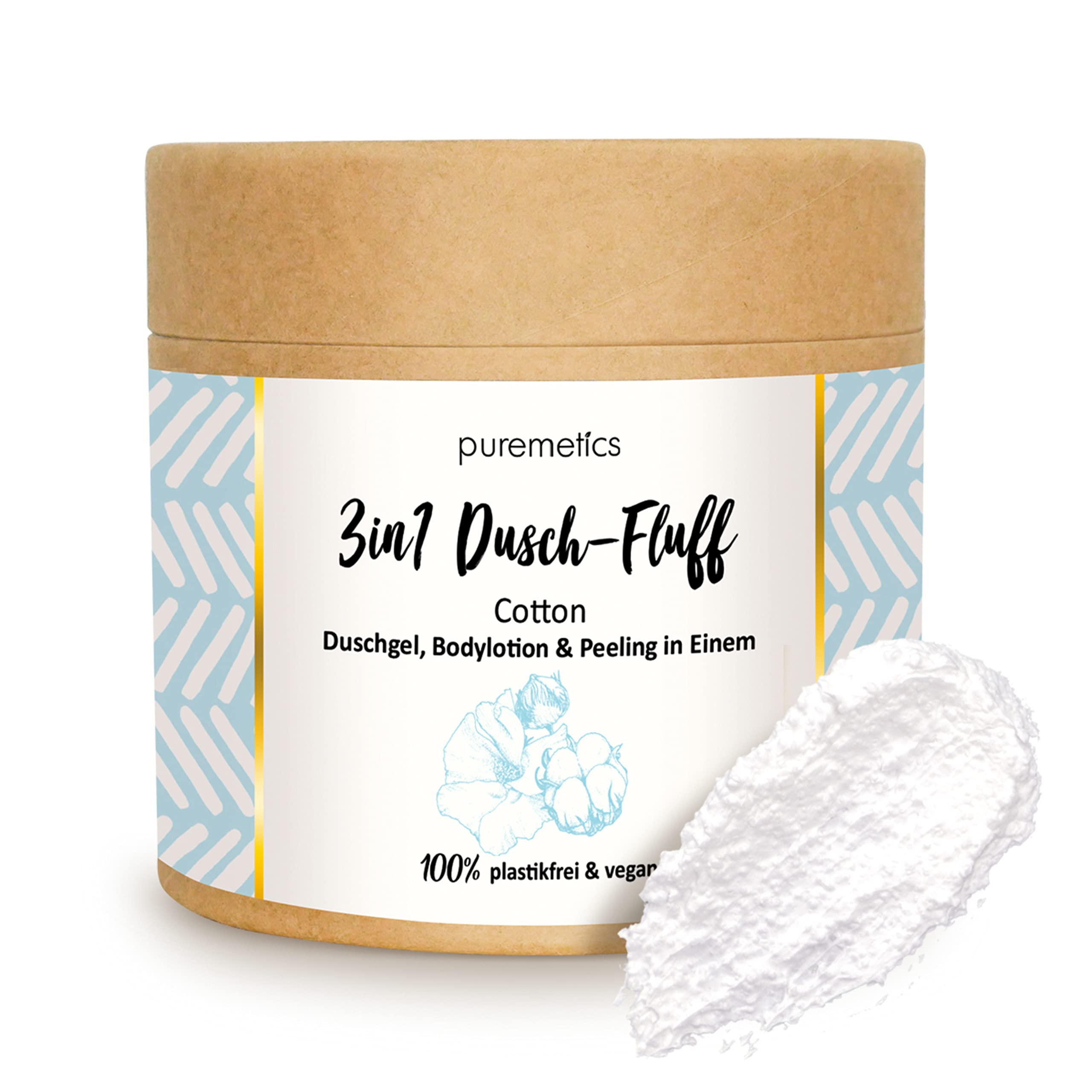 puremetics 3-in-1 shower fluff "cotton" with sugar scrub
