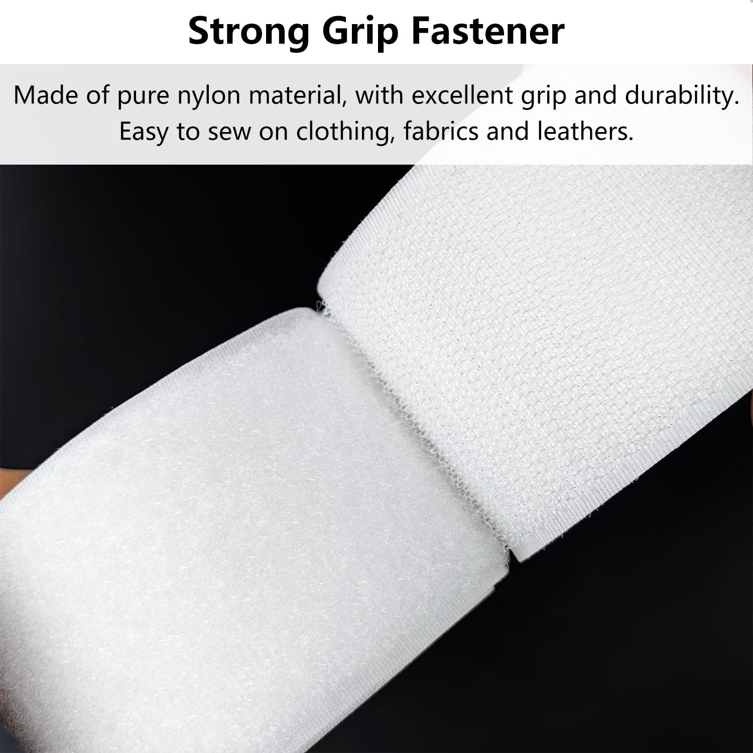 Matenf Sew On Hook and Loop Strips, 2 Inch Wide, Easy to Sew, Excellent Grip, Non Adhesive, Interlocking Tape, Hook & Loop Tape for Clothing Sewing Crafts and DIY Projects, 2'' x 6', White