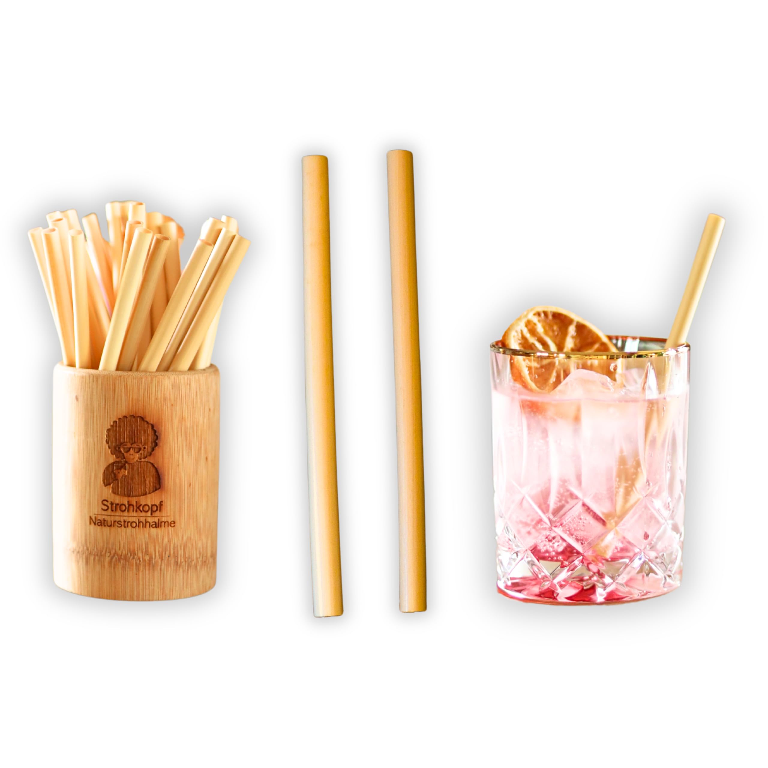 Strohkopf Naturstrohhalme Straw Head Premium Schilf Natural Straws, 15 cm Length and 7-10 mm Diameter, Pack of 200, Tasteless, No Bending or Dissolving, 100% Biodegradable, for Parties, Events or Home