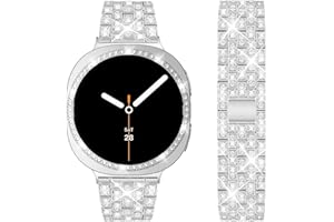 DEALELE Bands and Case Compatible with Samsung Galaxy Watch 8 40mm / 44mm, Bling Rhinestone Diamond Metal Bracelet with Shiny Protective Case Cover Replacement for Women Men