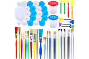 BigOtters Painting Brushes, 45PCS Kids All Purpose Paint Supplies Include Paint Cups with Lids Palette Tray Multi Sizes Brush for Children Gifts School Prizes Art Party