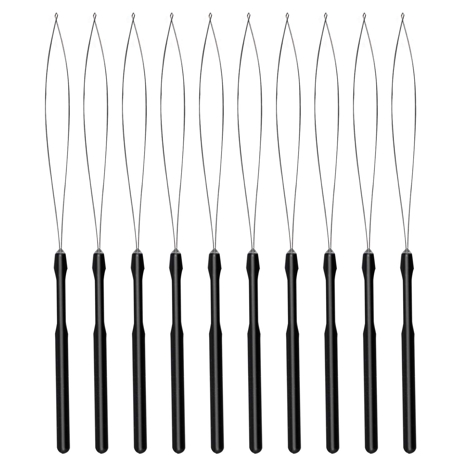 SAVITA 10pcs Hair Extension Loop Needle Threader Hook Bead Device Micro Links Hair Extension Kit for Hairdressing Tools (Black)