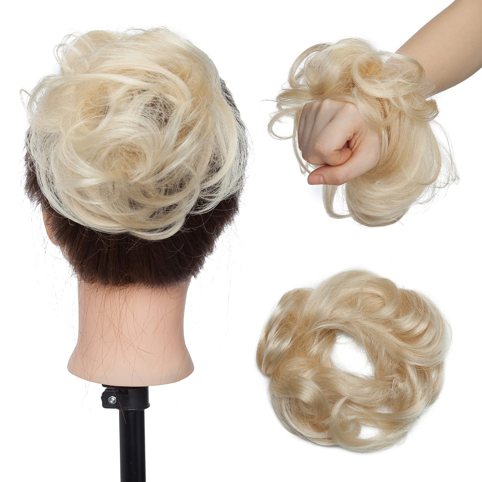 Messy Hair Bun 100% Silky Soft Real Remy Human Hair Extensions Scrunchie Updo Donut Ponytail Extensions #60 Platinum Blonde Up Do