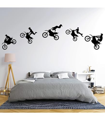 Motocross Racer Wall Decal Sticker - Vinyl Art For Light Switch, Kids Room, Living Room, 3.85" X 6.2" Black