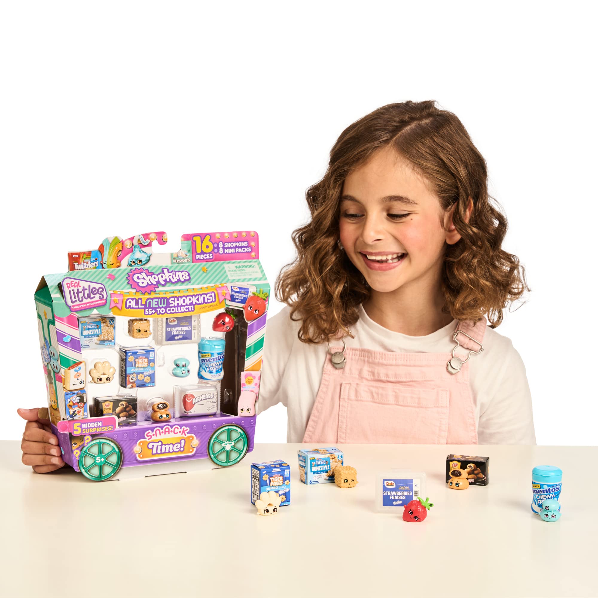 Shopkins Real Littles Snack Time 8 Pack, 8 Plus 8 Real Branded Mini Packs Including 5 Hidden Surprises Inside.