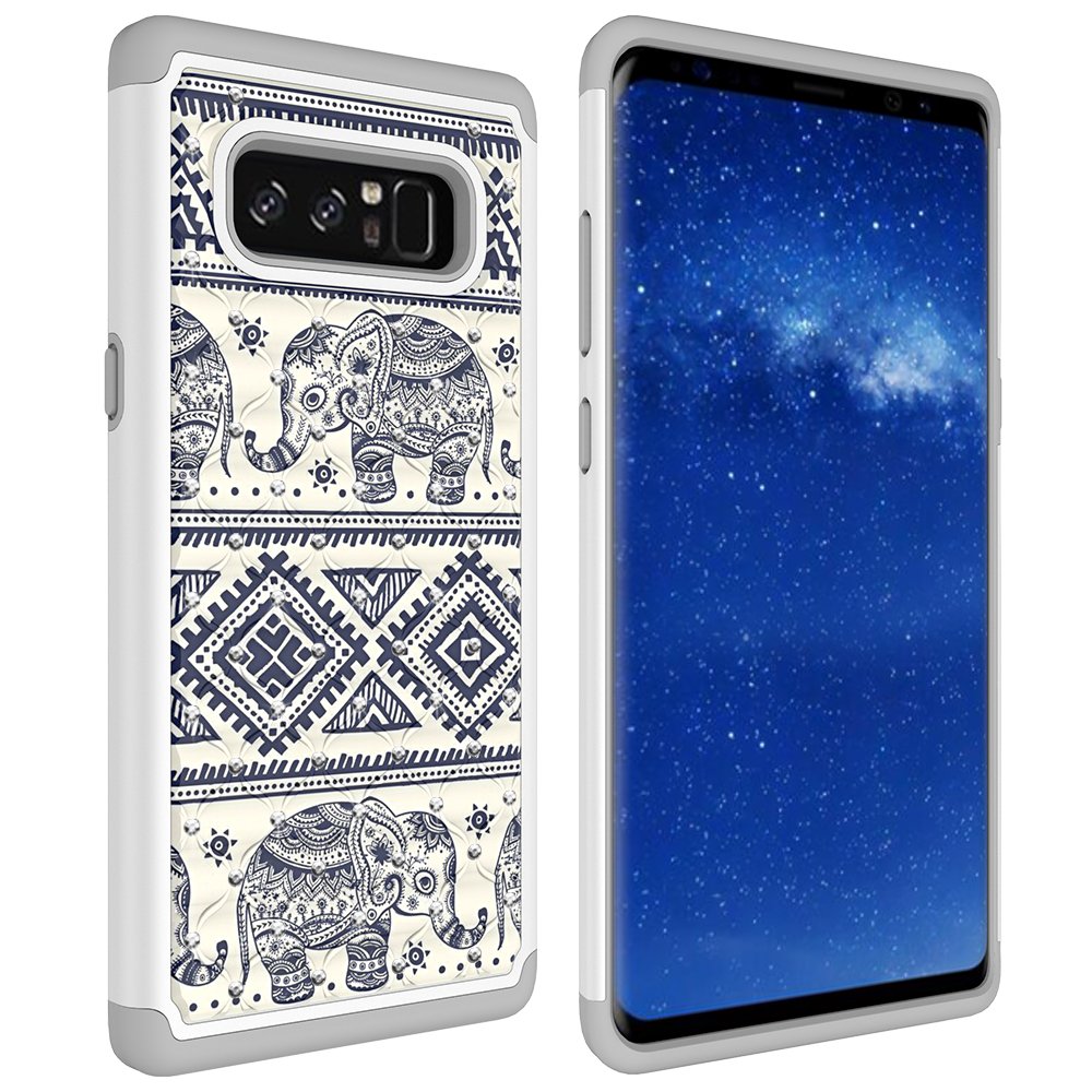 Note 8 Case, Galaxy Note 8 Case, MagicSky [Shock Absorption] Studded Rhinestone Bling Hybrid Dual Layer Armor Defender Protective Case Cover for Samsung Galaxy Note 8 (Elephant)