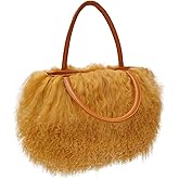FINILUO Women Luxury Real Lamb Mongolian Flush Wool Fur With Genuine Leather Handles Handbag