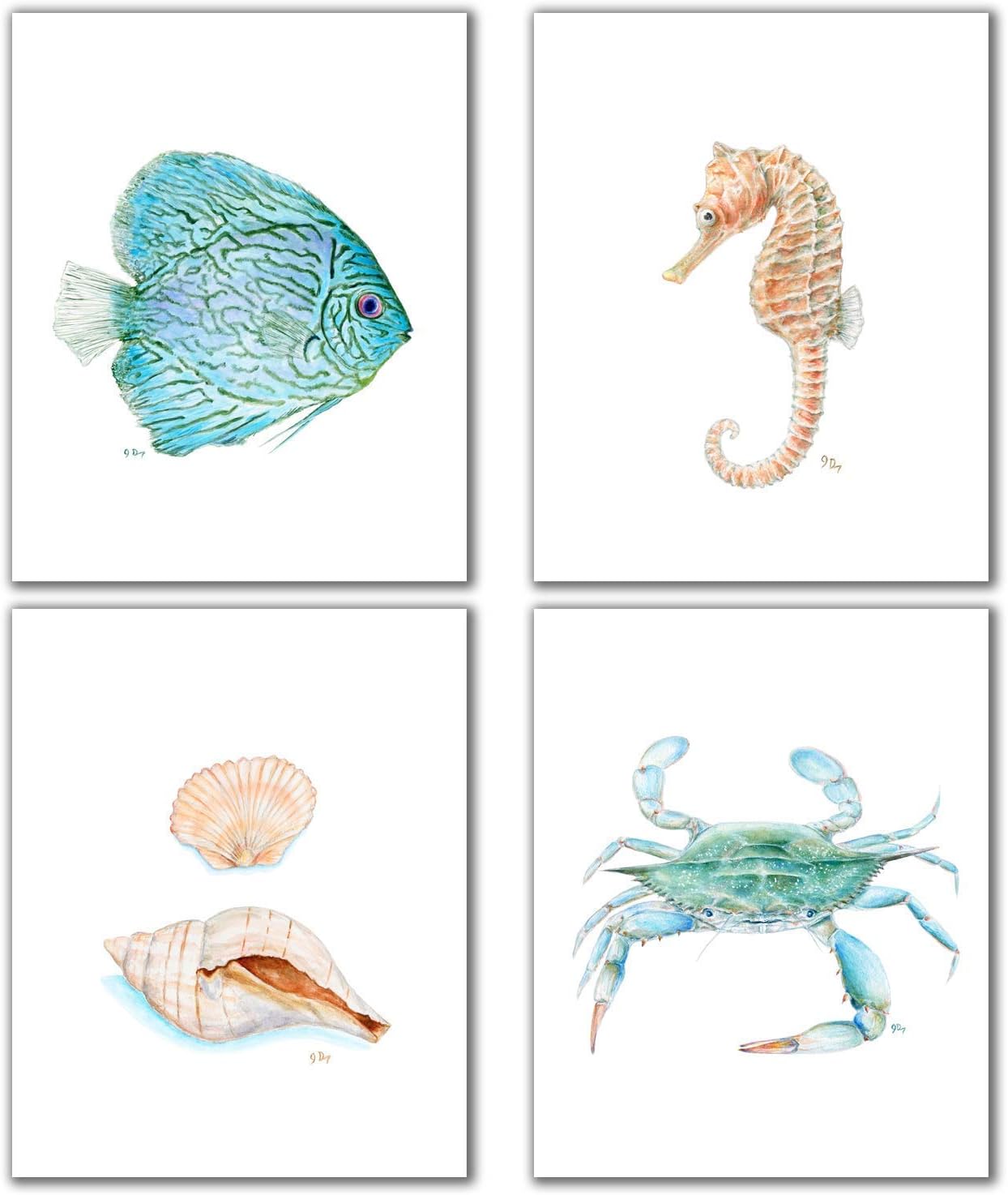 Coastal Beach and Ocean Prints Unframed Set of 4, Select Your Sea Nautical and Tropical Prints Size and Orientation, Original Watercolor Art Signed By Artist
