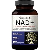NatureBell NAD+ 11-in-1 Complex 1,500 mg** Per Serving, 240 Veggie Capsules | NMN Supplement Alternative | NAD with Resveratrol, CoQ10, Hyaluronic Acid, Fisetin, &amp; More &ndash; Non-GMO