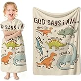 SPBL&L Christian Dinosaur Kids Blanket, God Say I Am Bible Verse Inspirational Dino Throw Blanket Gifts for Kids Boys Nursery Room Bedroom Couch Bed Decor, Dinosaur Room Decor for Boys,29.5x40Inch