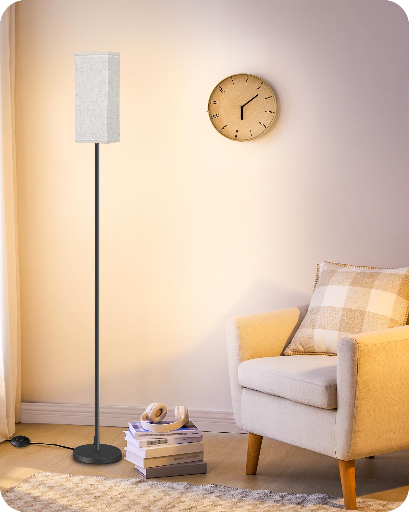 Photo 1 of GOEBLESON 64.6" Floor Lamp, Pole with Foot Switch, Modern Standing Lamp Lampshade, Minimalist Freestanding Lamp (Bulb Not Included), for Living Room, Bedroom Office ETL Listed, Black and Beige E07LD05