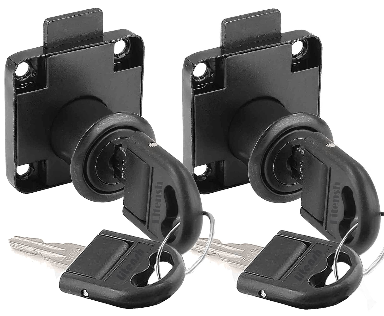 Litensh 2pcs 22mm Cam Lock with Key Alike, Security Cabinet Lock Cupboard Drawer Locks for Furniture Letterbox Postbox Mailbox Lever Toolbox Household Office Door Locker Locks Black