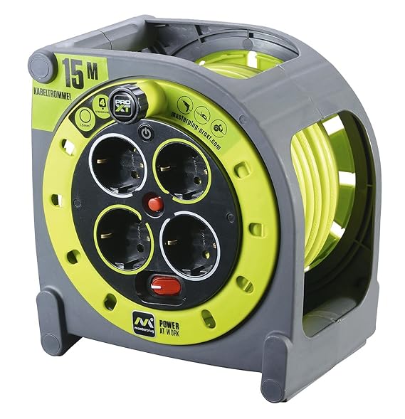 Masterplug Pro-XT KASSETTE M Kabeltrommel Kabelbox 15m mit 4 Steckdosen, Schalter und Thermoschutz