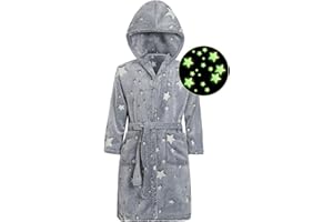 ACTLATI Glow in The Dark Kids Robes for Boys Girls Toddler Warm Fleece Hooded Bathrobe Soft Fuzzy Bath Robes 2-12 Years