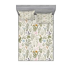 Ambesonne Floral Fitted Sheet & Pillow Sham