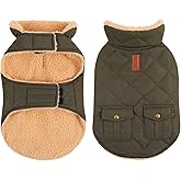Queenmore Warm Dog Coat, Cold Weather Puffer Dog Jacket with Ultra Thick Plush Lining, Storage Pockets (Green, Large)
