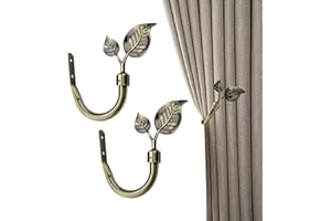 2PCS Metal Double-Leaf Curtain Holdbacks, Drill-Installation Curtain Holder with 360° Rotatable Leaves, Decorative U-Shaped H