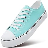 ZGR Womens White Tennis Shoes for Women,Lace up Canvas Sneakers,Casual Walking Canvas Shoes