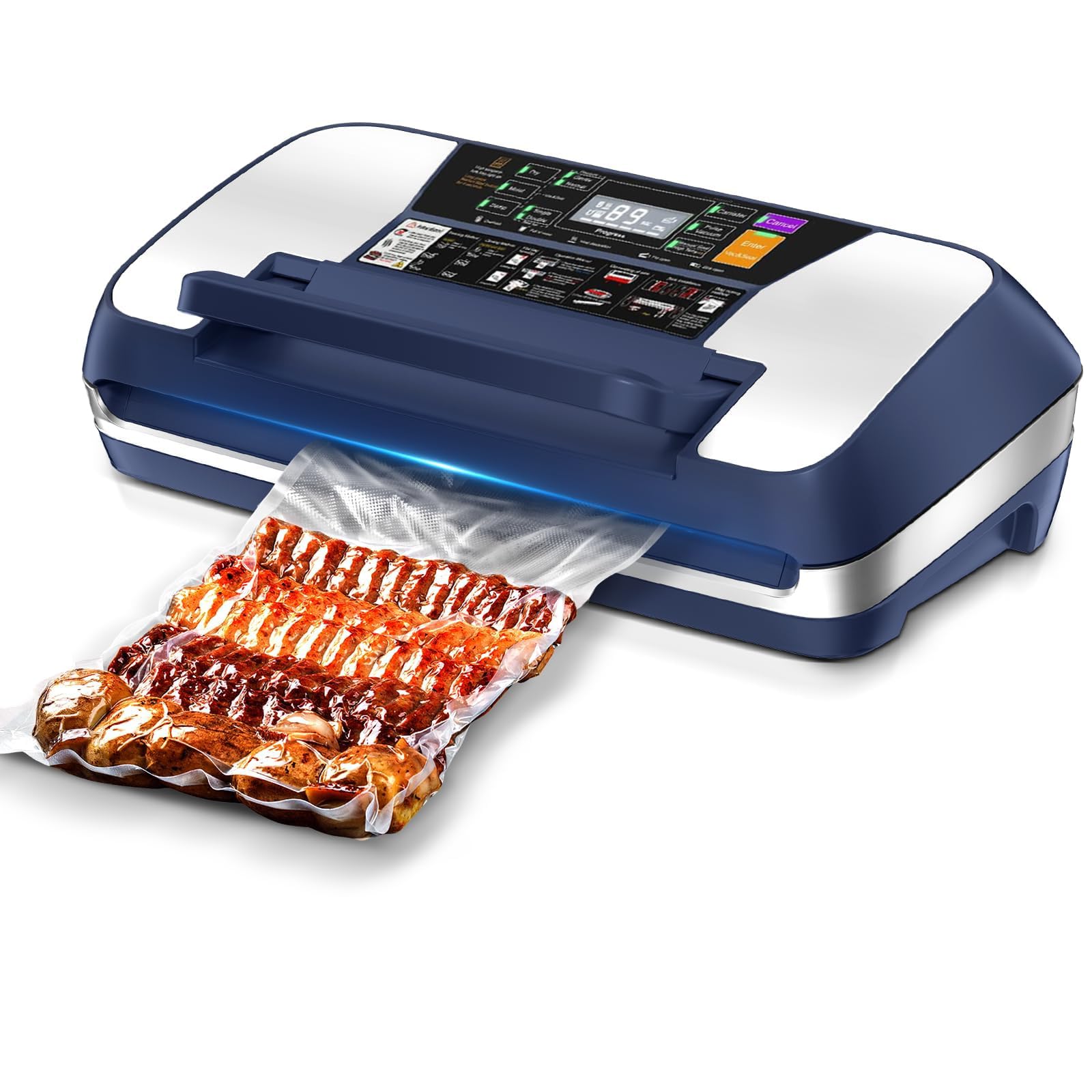 Photo 1 of 95kpa Vacuum Sealer Machine, Commercial Full Automatic Food Sealer, Vacuum Sealer for Food with Cutter, 10 Pre-cut Bags & Bag Rolls and Accessory Hose, Fully Starter Kits, Dark Blue