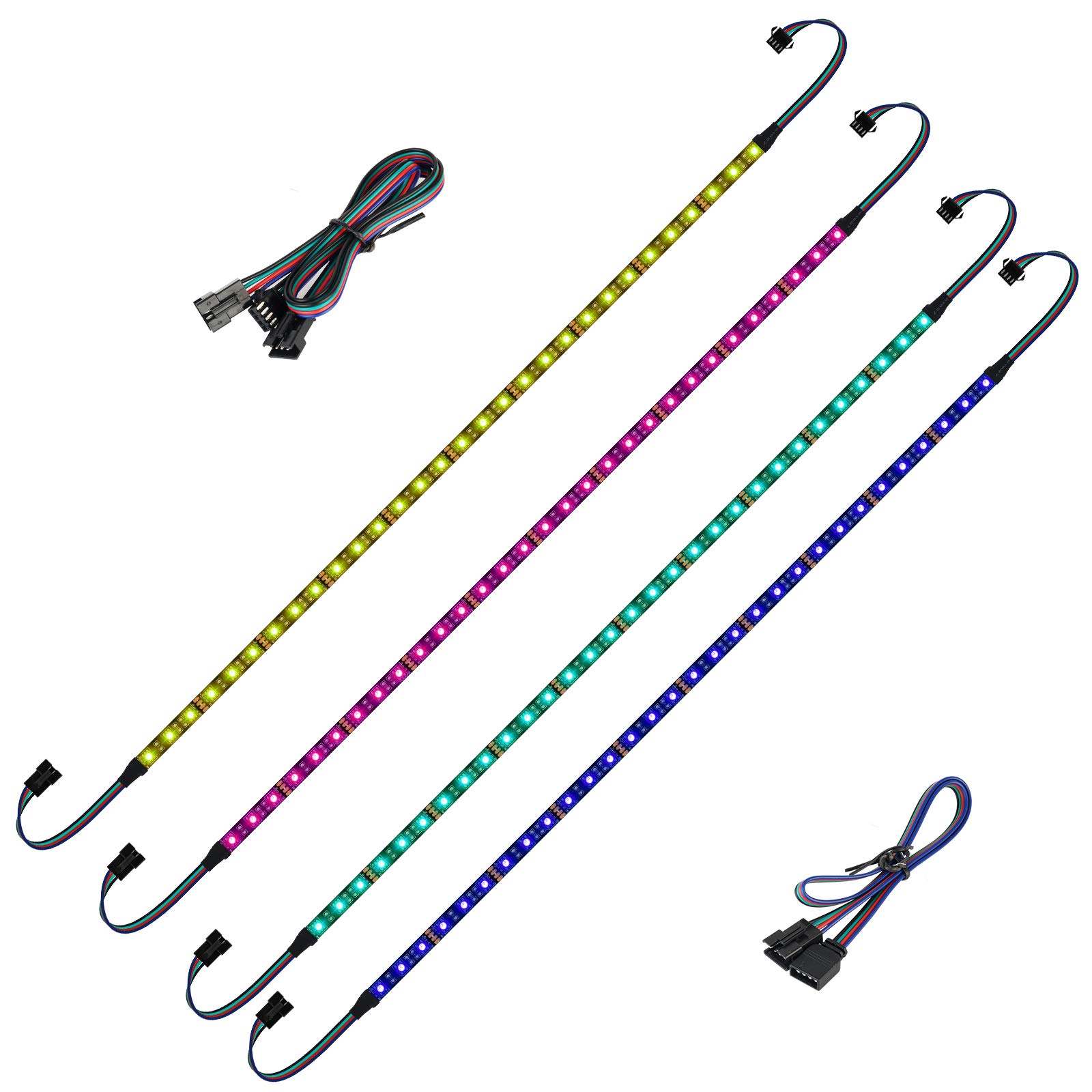 BTF-Lighting LED RGB PC Light Strip 4PCs 19in for 12V 4-Pin RGB5050 LED Headers, ASUS Aura Sync, Gigabyte RGB Fusion, MSI Mystic Light