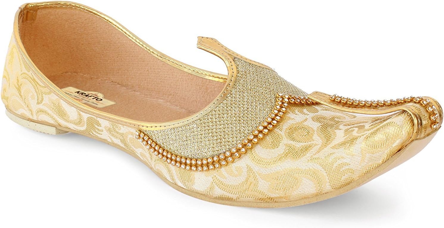 Krafto Men's RoyalGold Silk Sherwani Jutti