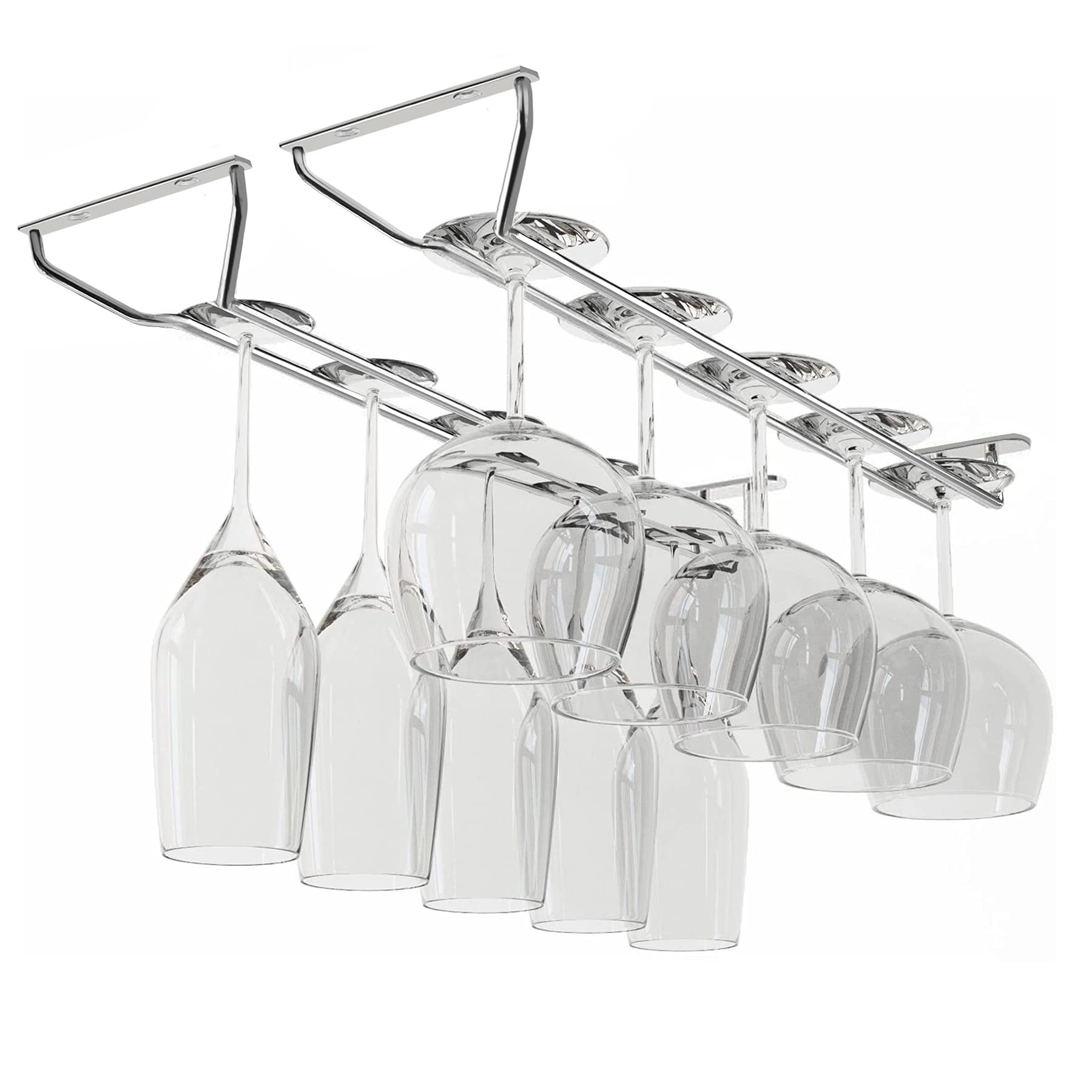 Newthinking 14-Inch Wine Glass Rack, Under Cabinet Wine Rack Glass Holder, Stainless Steel Glasses Holder Storage Hanger for Kitchen, Bar (2 Pack)