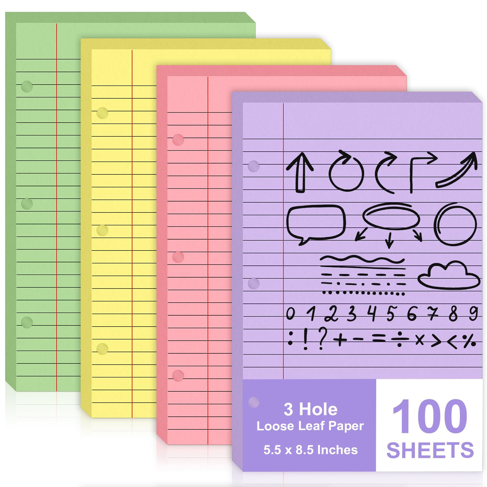 Photo 1 of 100 Sheets Mini Binder Loose Leaf Paper 5.5 x 8.5 Small Binder Filler Paper Lined College Ruled Paper for Mini 3 Ring Binder 3 Hole Punched Notebook Paper Pocket Folders for School Supplies (100)