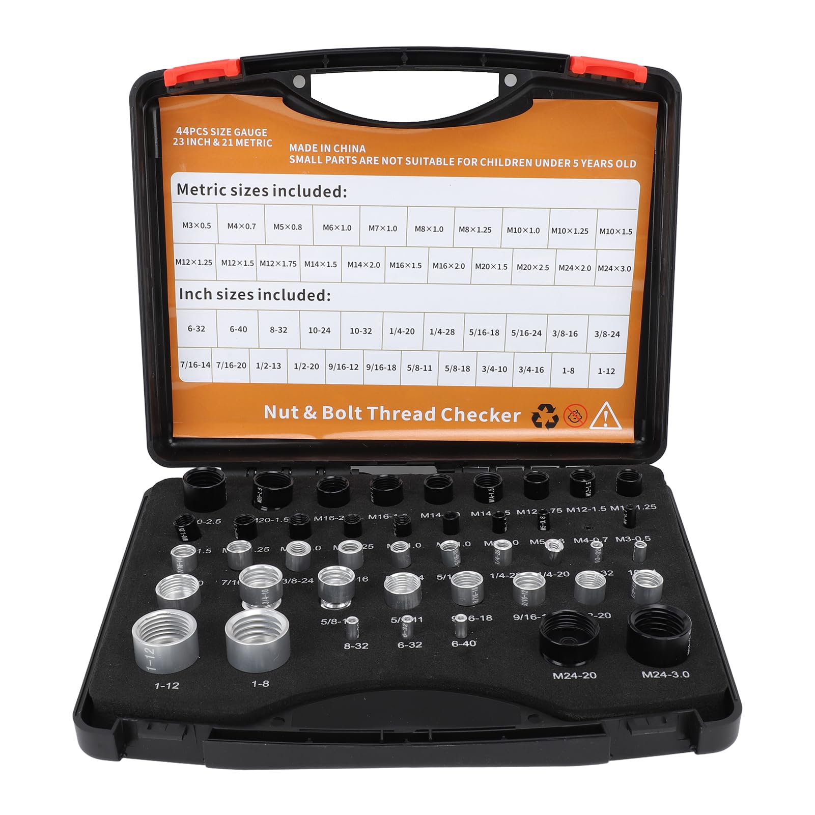 44PCS Nut and Bolt Thread Checker, 10B21 Carbon Steel Thread Checker, High Accuracy Bolt Nut Identifier Gauge with Storage Box for Imperial and Metric Nuts