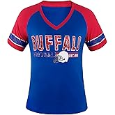 Womens City Football Fans Vintage Sporty V Neck Tee Shirts - Red & Yellow