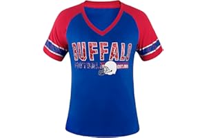 FANSAMER Womens City Football Fans Vintage Sporty V Neck Tee Shirts - Blue & Red