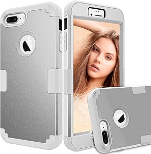 iPhone 8 Plus Case,iPhone 7 Plus Case,ZHOGTNEG 3-in-1 Design Heavy Duty Protection Phone Case with Anti-Scratch Shockproof Bumper Cover Case Compatible with iPhone 8 plus/7plus (Light Grey/Light Grey)