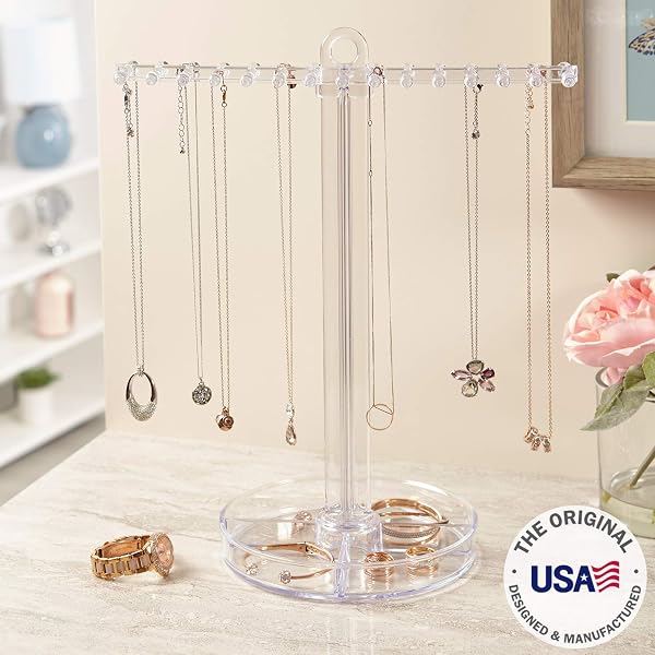 STORI HANGING JEWELRY ORGANIZER WITH DIVIDED TRAY, PREMIUM QUALITY JEWELRY STAND, MADE IN USA