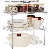 STARLATTA 2 Pcs Cabinet Organizer Shelf, Stackable Kitchen Counter Shelves, Spice Rack,Countertop Organizers, Clear Plastic Storage Shelves Rack for Makeup,Bathroom,Cupboard,Desk,Pantry Organization