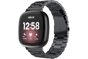 MOFREE Band Compatible for Fitbit Sense/Fitbit Versa 3, Classic Stainless Steel Bands of Premium Quality, Replacements Compatible for Versa 3/Fitbit Sense Bands, with Link Remover Tool-Black