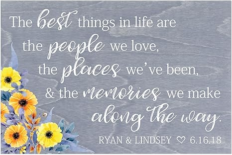 Amazon Com Lifesong Milestones Personalized The Best Things In Life Are The People We Love The Places We Ve Been Large Custom Family Name Wall Art Decor Print 30 X40 Yellow Flowers Grey Home
