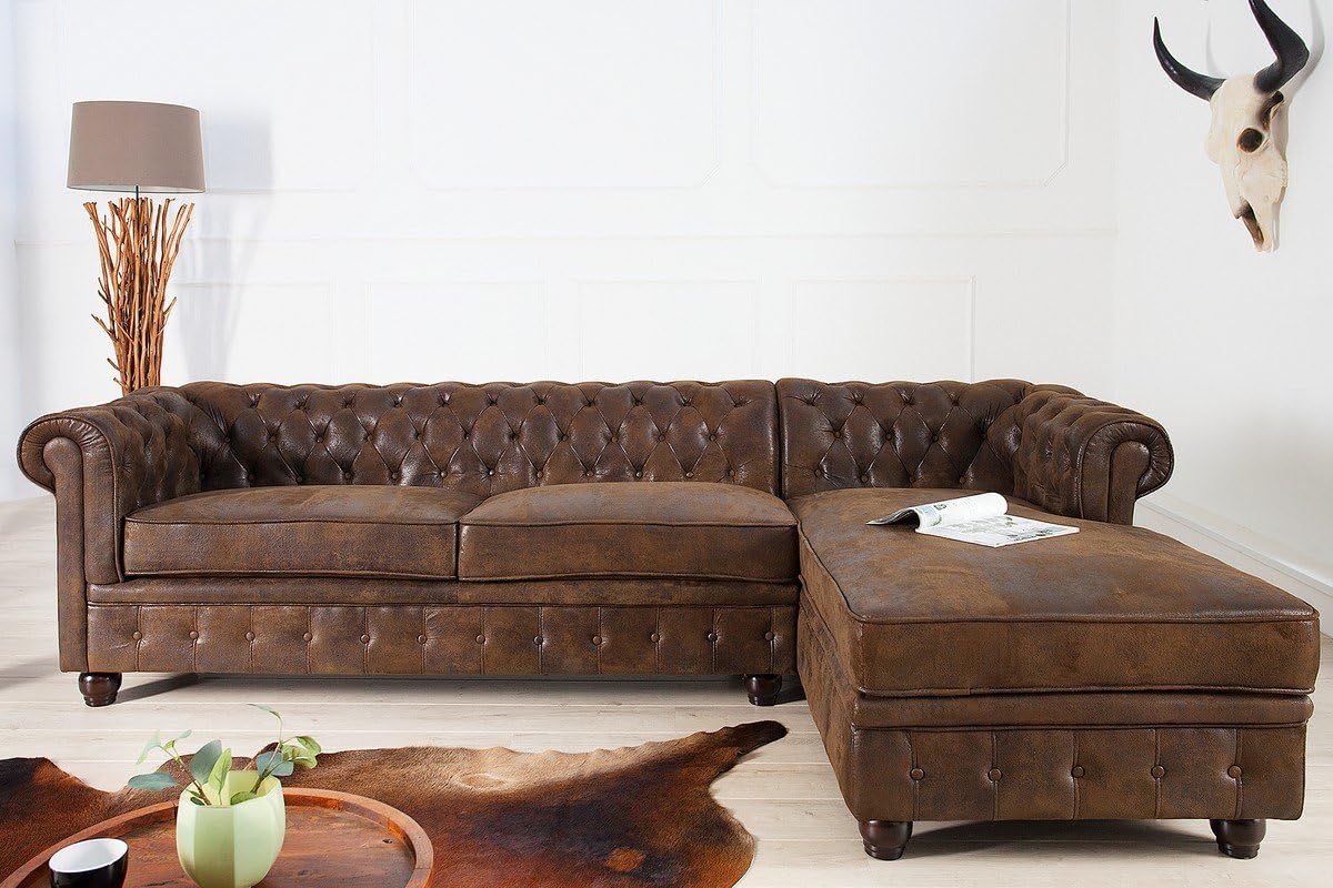 Casa Padrino Chesterfield Corner sofa in antique brown - living room furniture - couch