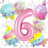 Pink Ice Cream Balloons Number 6 Balloon Sweet Six Birthday Decorations for Candy Birthday Party Ice Cream Party Decorations