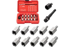 UYECOVE 12Pcs Screw Extractor Set Hex Head Multi-Spline Easy Out Bolt Extractor Set 3/8 Inch Drive, Stripped Bolt Remover, Bolt Extractor Kit for Removing Broken Rusted Bolts Studs Nuts Socket Screws