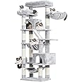 Heybly Cat Tree，71-Inch Tall Tower for Indoor Cats with 2 Perches, 2 Big Condos, 2 Hammocks, Basket, Scratching Pad，Large Cat Furniture and Condo, Light Gray HCT034W