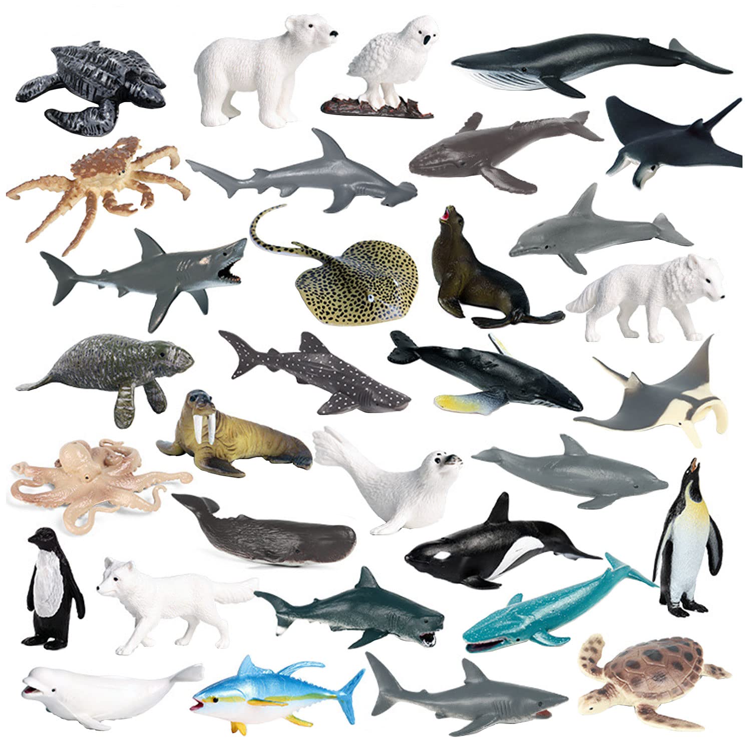 JOKFEICE Animal Figures 32pcs Realistic Plastic Ocean Animal Figurines for Science Project, Learning Toys, Cake Topper Birthday Party Gift for Kids