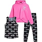 RBX Active Girls Pants Set - 3 Piece Fleece Graphic Hoodies Sweatshirt Tank Top and Girls Leggings Kids Clothing Sets (7-12)