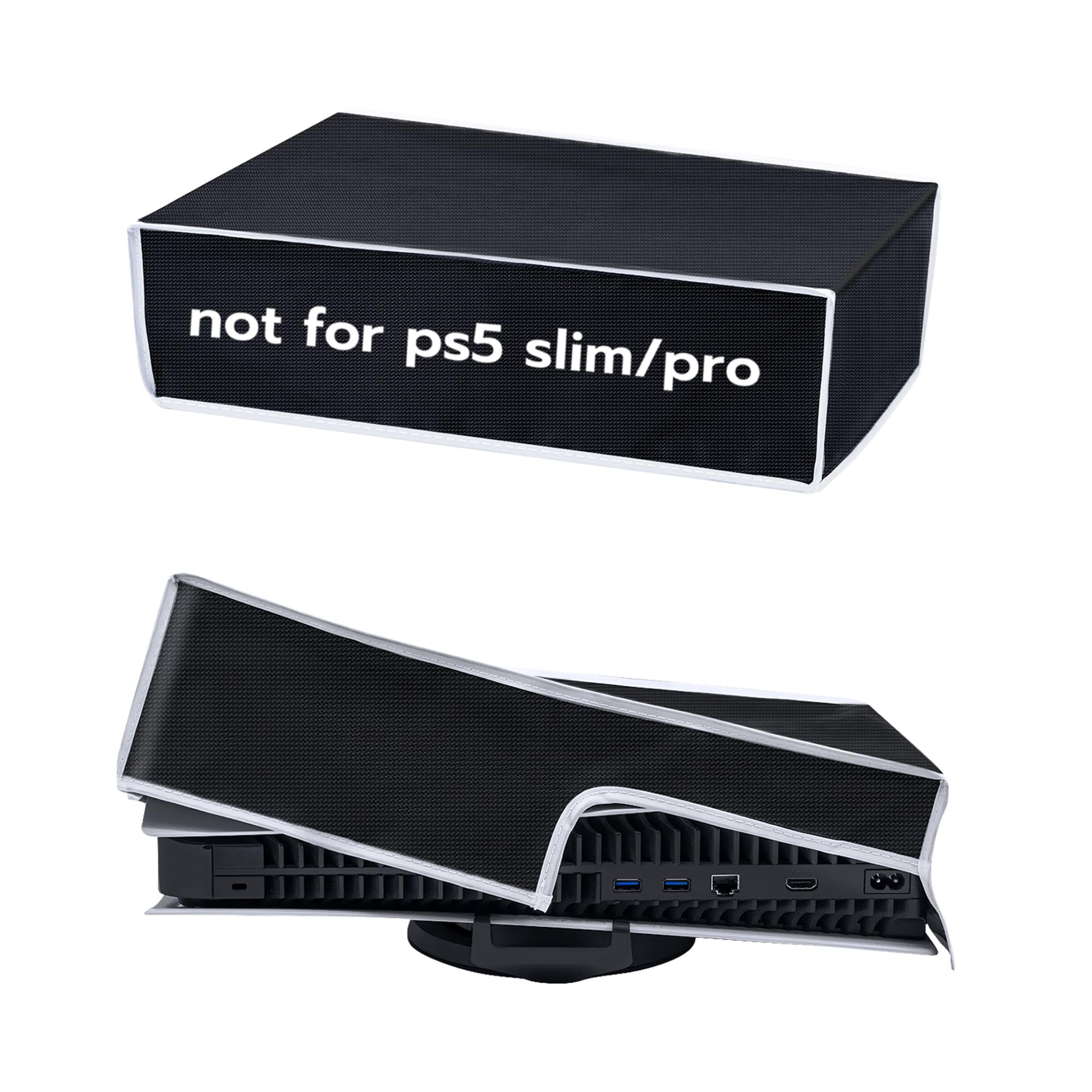 Mcbazel Horizontal Dust Cover for PS5 Console, 1680D Oxford Cloth Anti-Scratch Waterproof Dust Case with Back Cable Port for PlayStation 5 Console (NOT for PS5 Slim/Pro)- Black with White Line