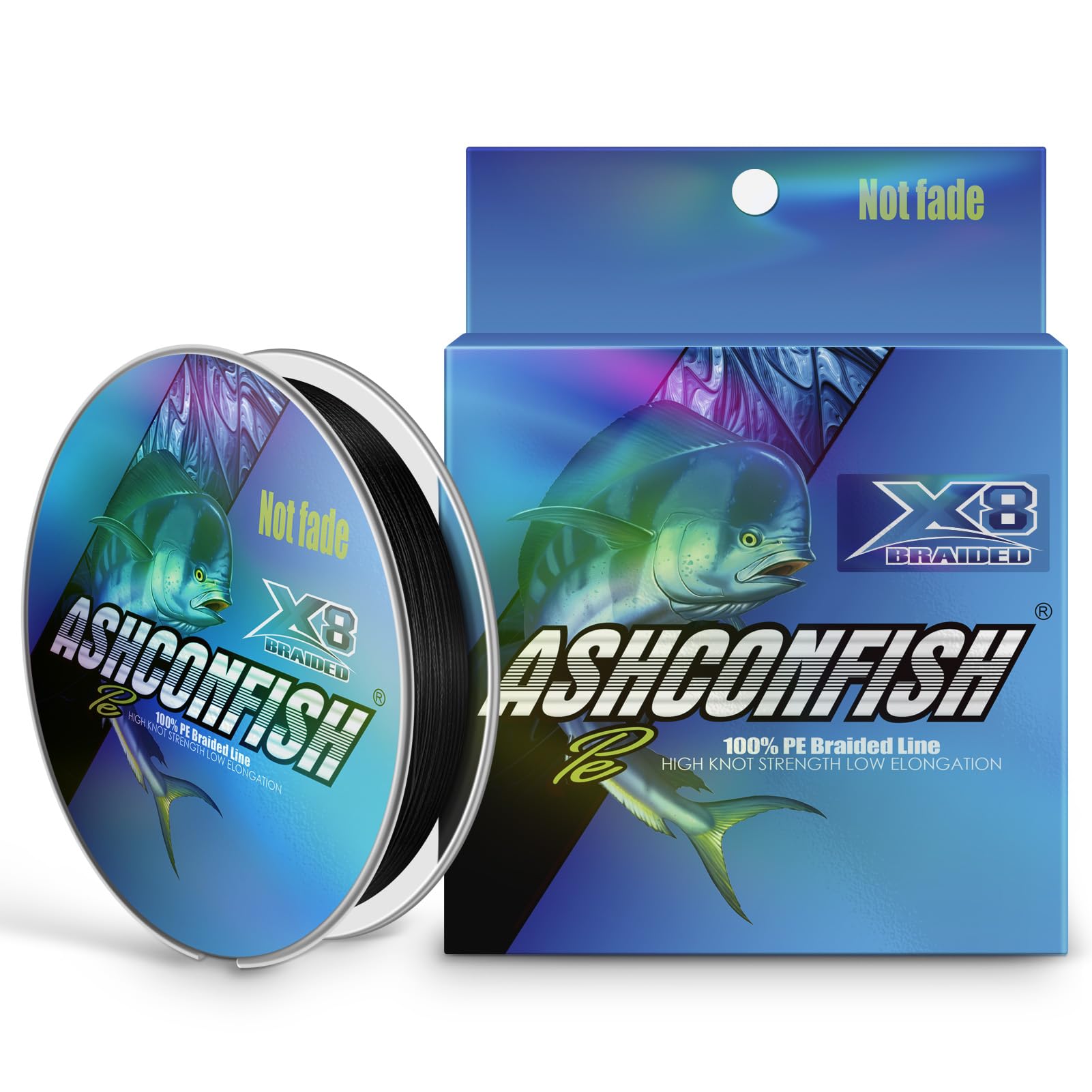 Ashconfish Braided Fishing Line- 8 Strands Rear Color Fastness Braided Lines non Fading -Abrasion Resistant - Zero Stretch-Smaller Diameter, 500M/547Yards 130LB Black